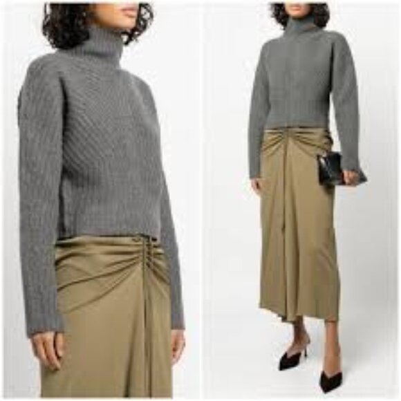 THEORY Sculpted Sweater Cropped Airy Wool Cashmere Grey Melange Women's Petite P - Picture 1 of 9